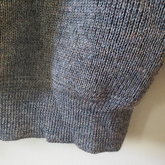 Wool Overs Mens L British Wool Leather Elbow Shoulder Patches Sweater 1/4 Zip - Picture 10 of 13